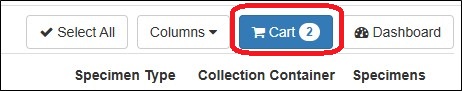 Cart button showing specimen amount